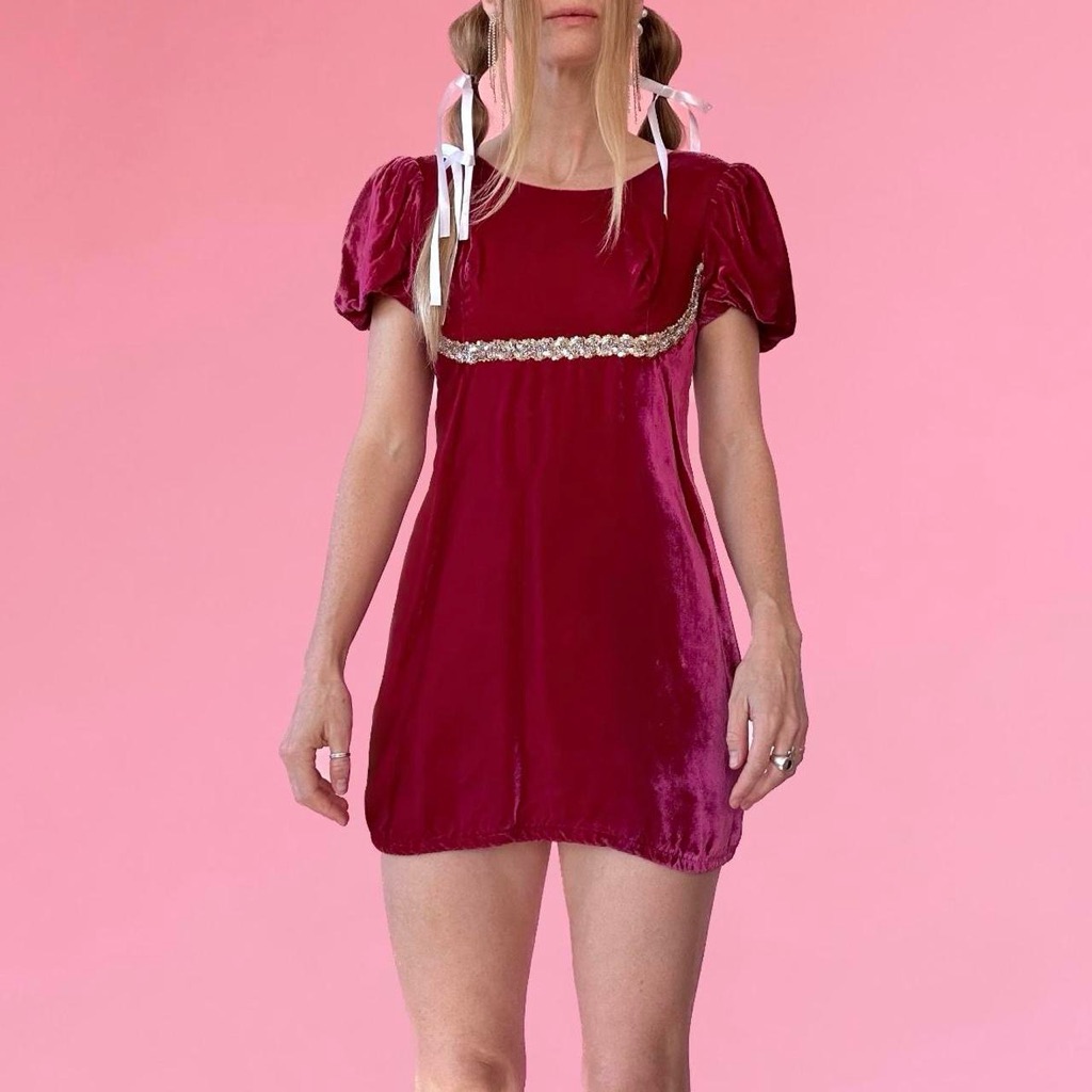 Vintage 1960s Pink Velvet Mini Dress